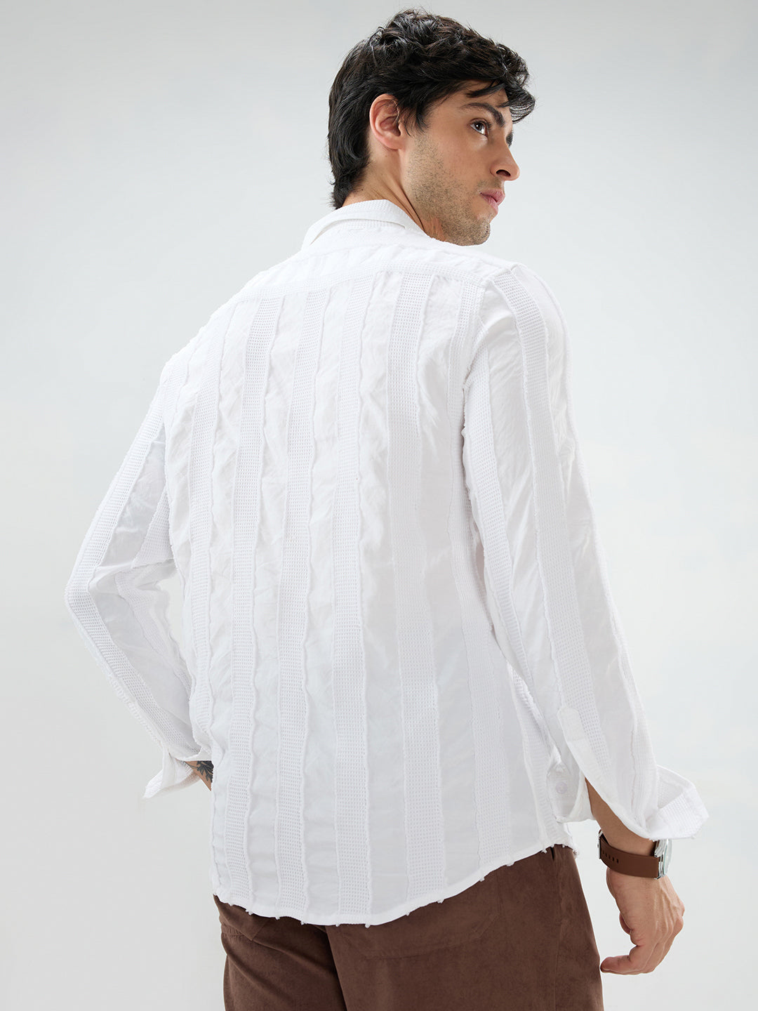 Arctic White Frayed Textured Shirt