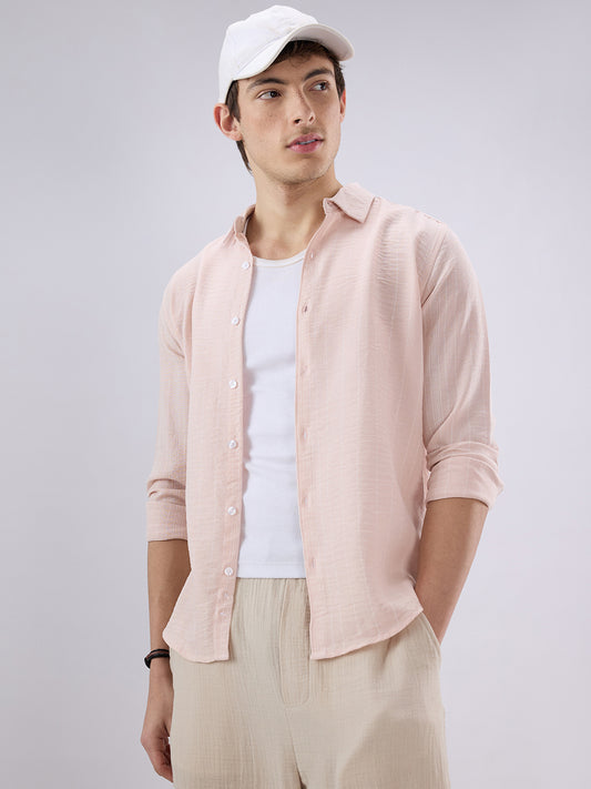 Pale Pink Linear Loom Crinkled Shirt