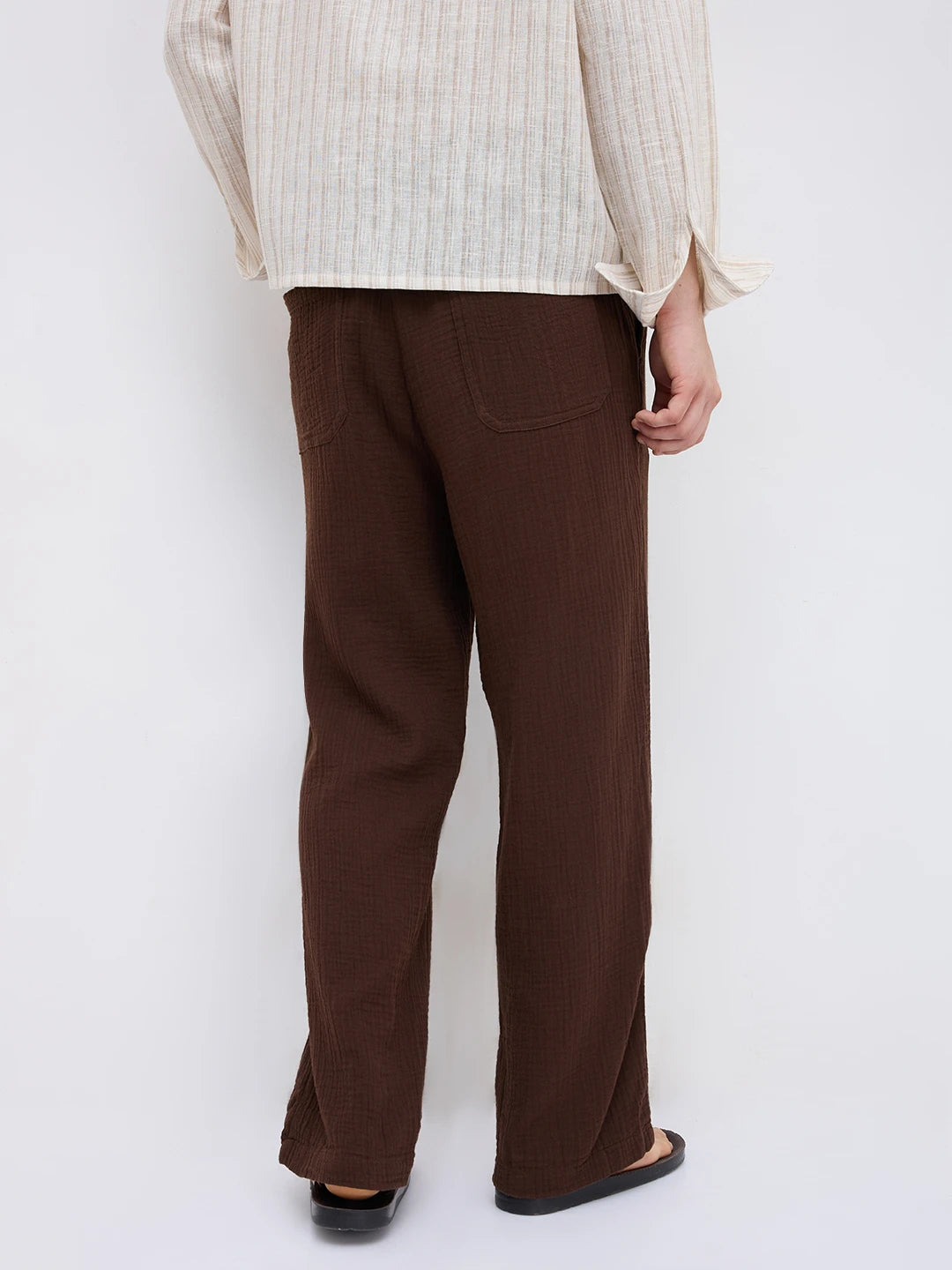 Cocoa Bean Brown Double Cloth Straight Fit Trousers