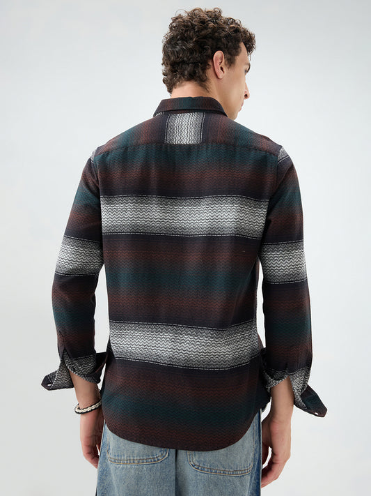 Premium Black Contrast Motif Striped Shirt
