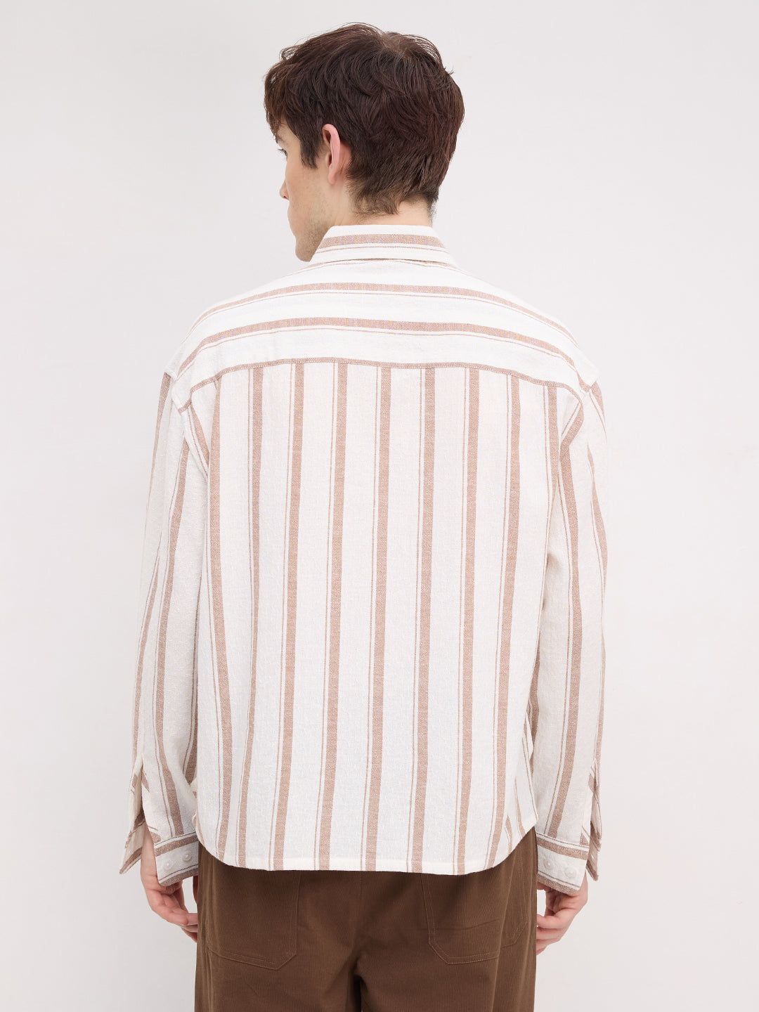 Natural Deep Khaki Striped Boxy Fit Crop Shirt