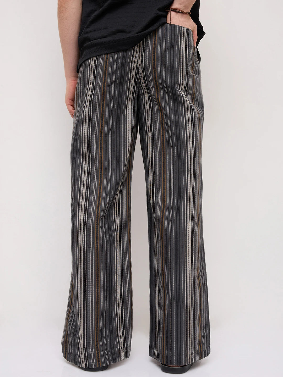 Graphite Grey Multi- Striped Wide Leg Trousers