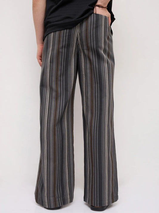 Graphite Grey Multi- Striped Wide Leg Trousers
