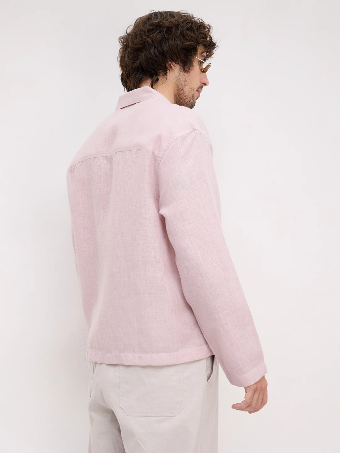 Blush Pink Fine Textured Notch Collar Oversized Shirt