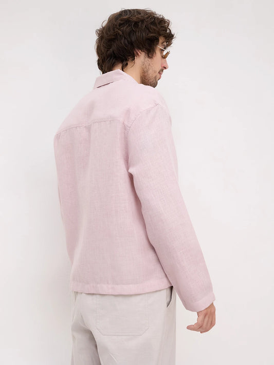 Blush Pink Fine Textured Notch Collar Oversized Shirt