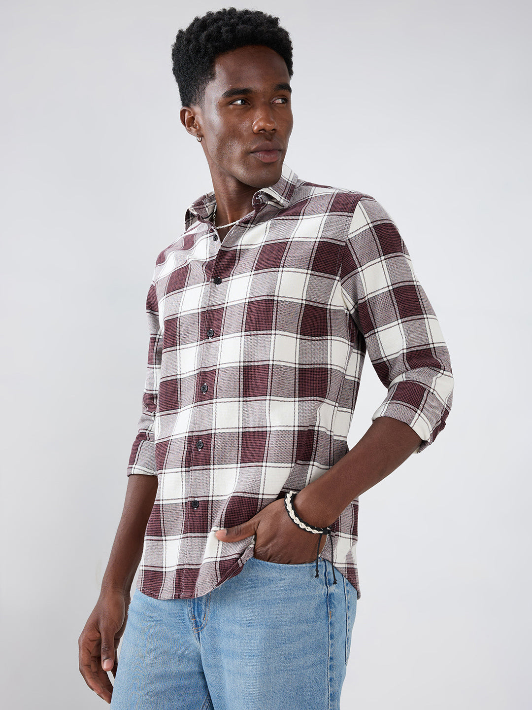 Maroon & White Windowpane Checks Shirt