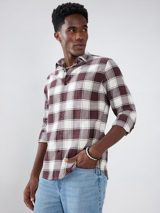 Maroon & White Windowpane Checks Shirt