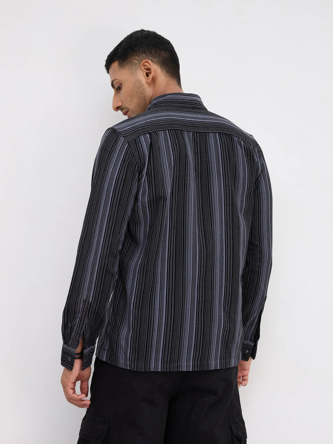 Graphite Striped Double Pocket Corduroy Shirt