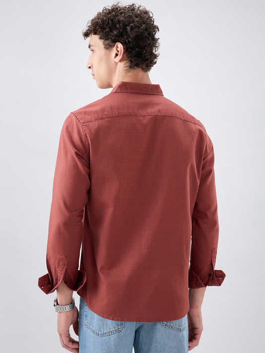 Brick Red Textured Knit Shirt