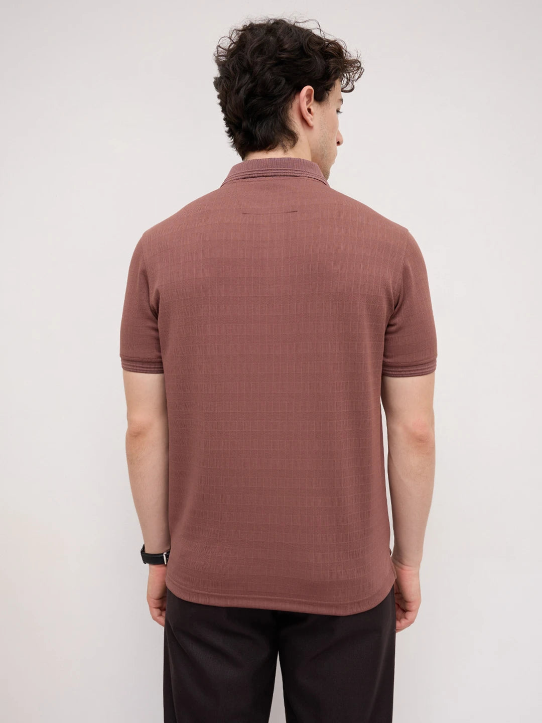 Cocoa Brown Checks Weave Polo Tee