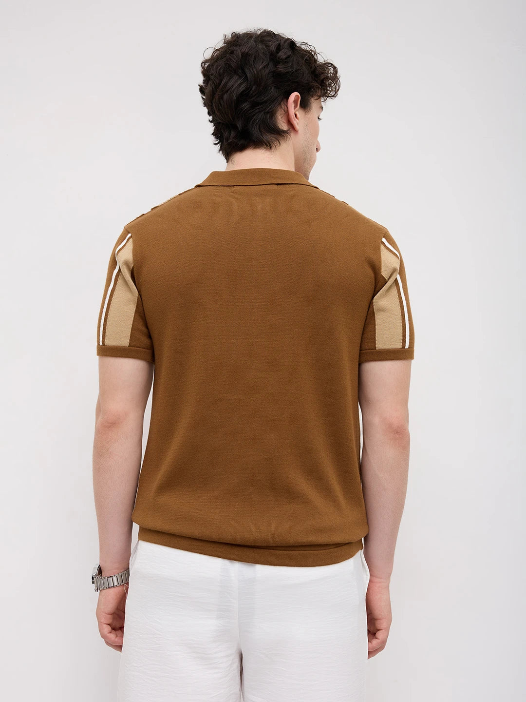 Retro Riviera Vertical Flat Knit Polo T-Shirt