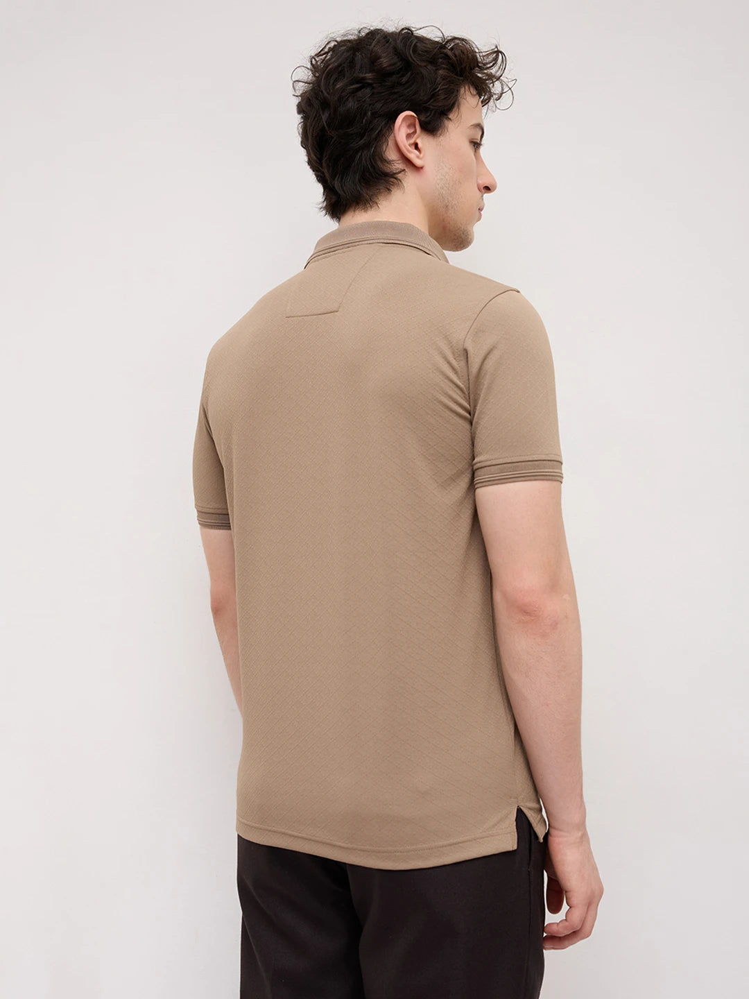 Khaki Diamond Weave Polo Knit T-Shirt