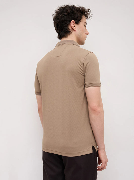 Khaki Diamond Weave Polo Knit T-Shirt