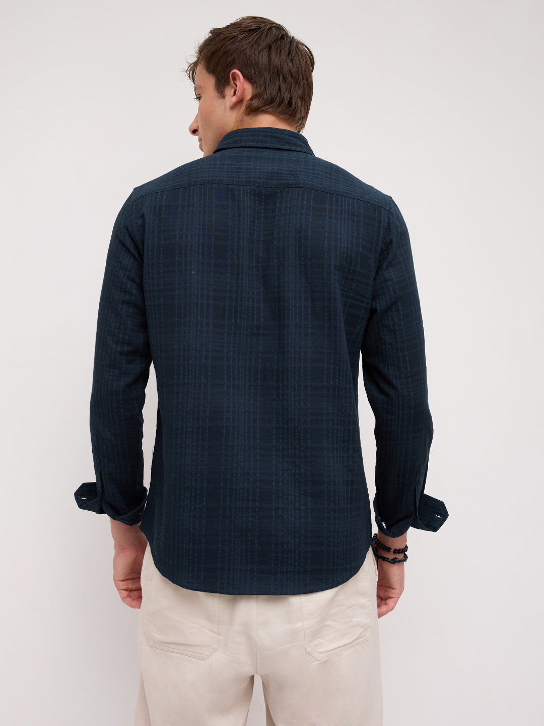 Plush Teal Ledger Checks Double Cloth Shirt