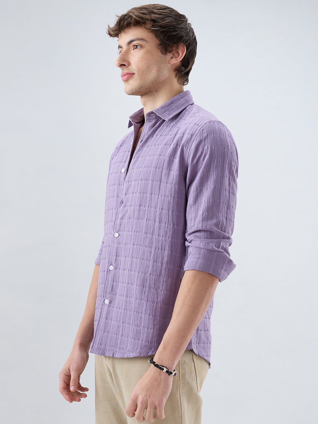 Dusky Lavender Box Weave Double Cloth Seersucker Shirt