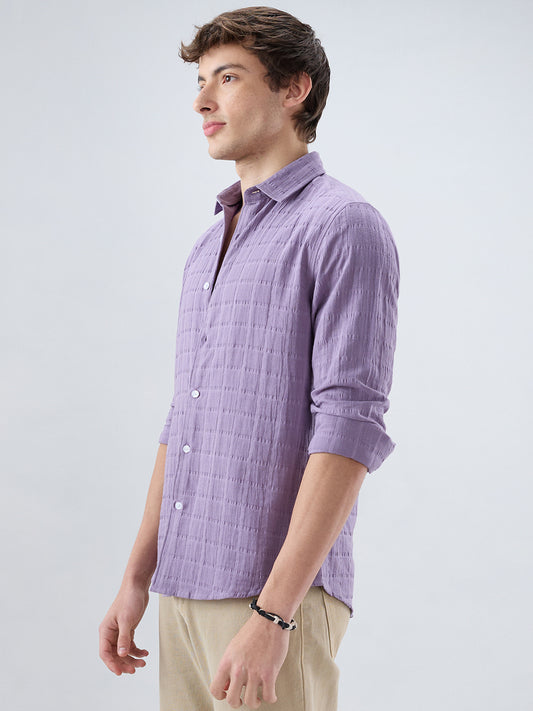 Dusky Lavender Box Weave Double Cloth Seersucker Shirt
