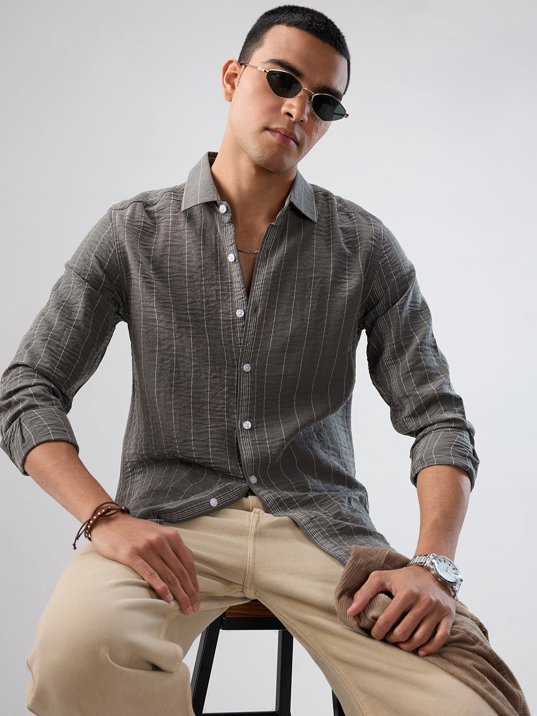 Schmick Pebble Grey Pinstripe Shirt