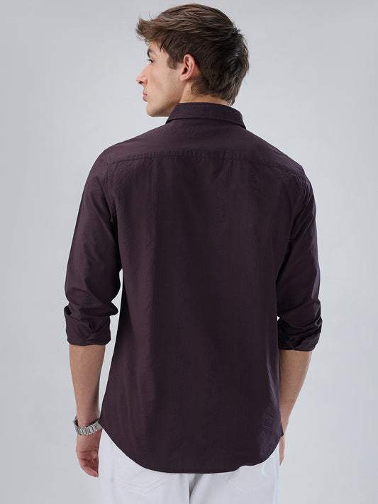 Deep Wine Striped Seersucker Shirt