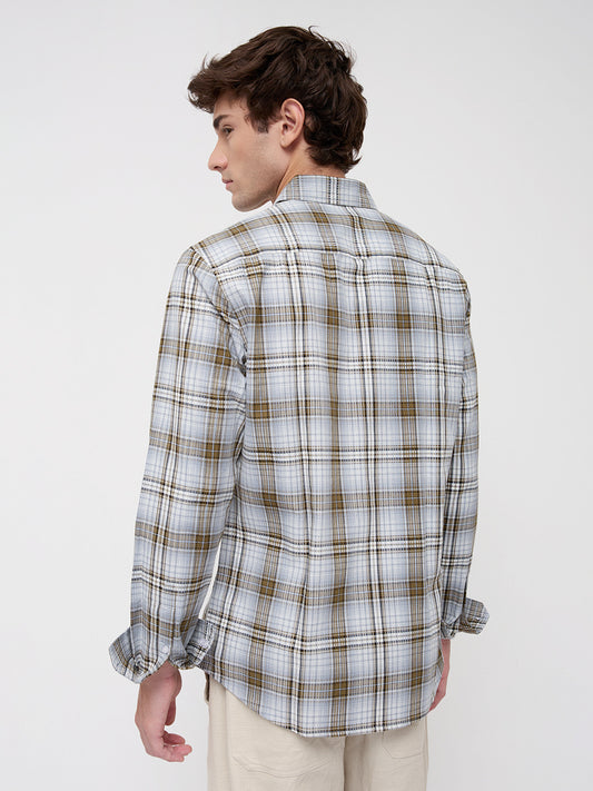 Olive & Grey Fine Plaid Checks Shirt
