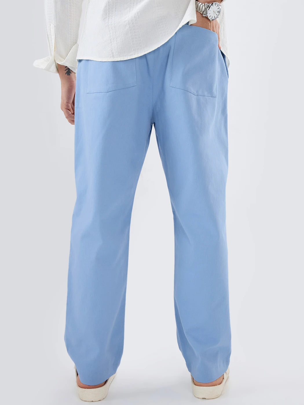 Solid Steel Blue Twill Tapered Trousers