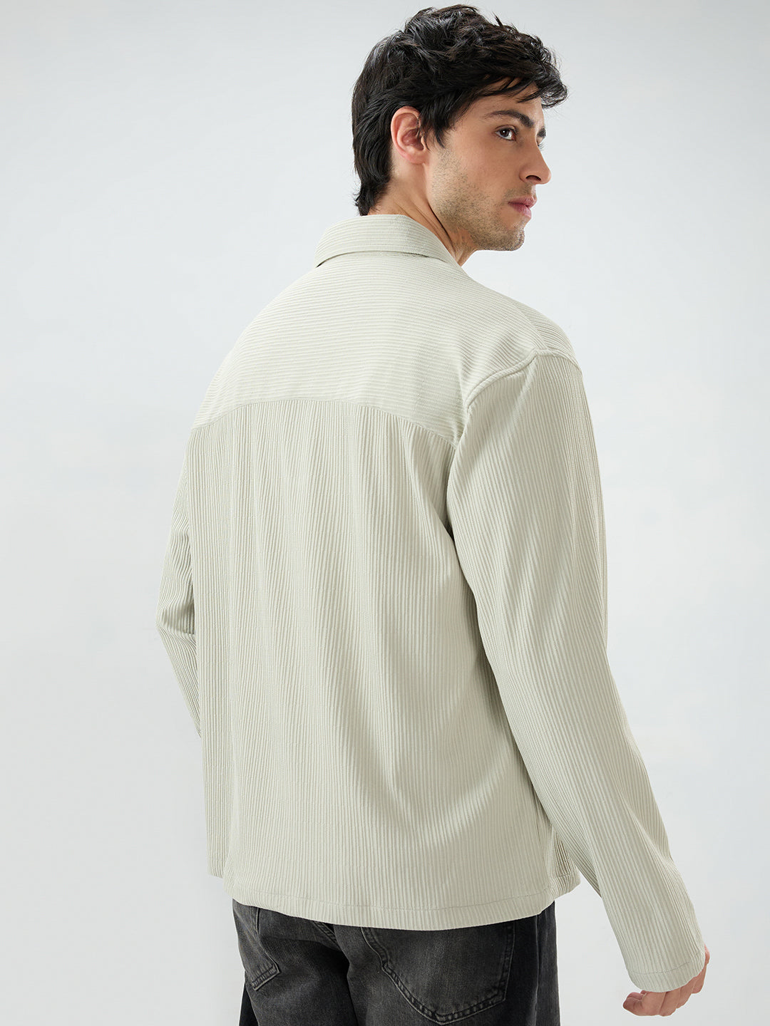 Sage Green Precision Ribbed Oversized Polo Knitted Shirt