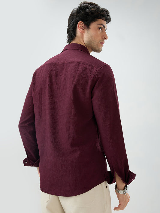 Deep Wine Minimal Weave Crinkled Shirt