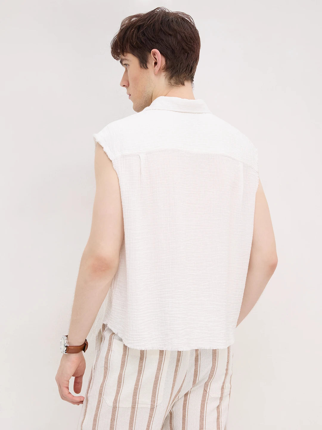 Iconic Frost White Sleeveless Cropped Shirt