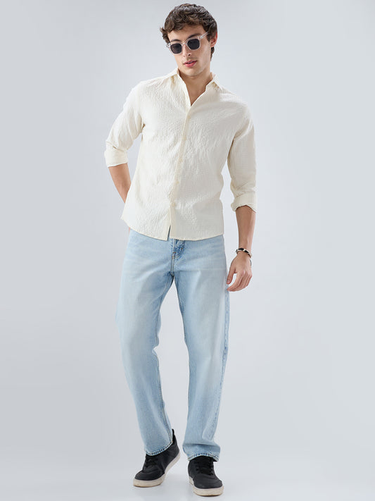 Luxe Ivory Double Coth Seersucker Box Checks Shirt