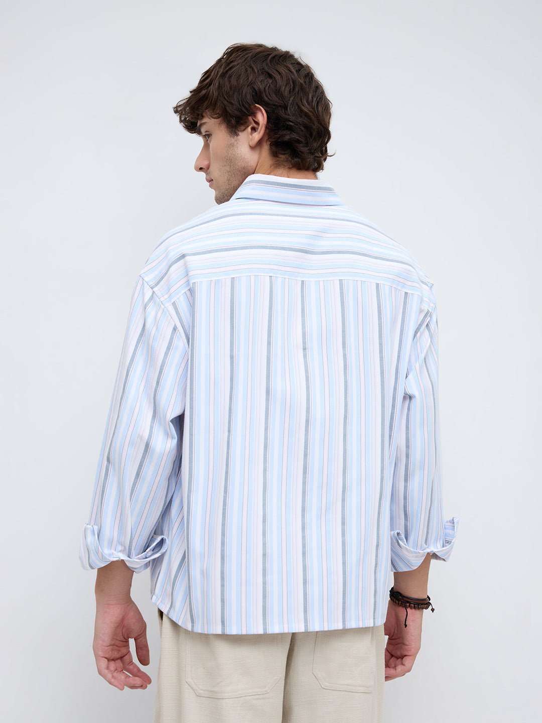 Sea Breeze Multi Stripe Weave Boxy Fit Crop Shirt