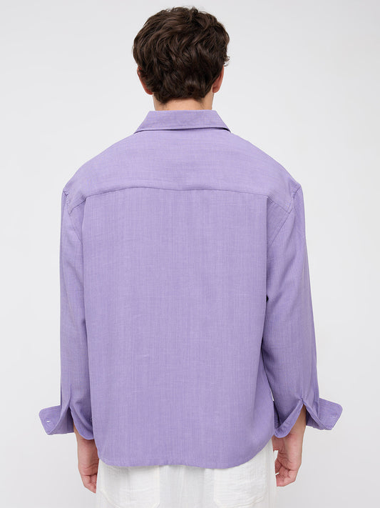 Soft Amethyst Fine Weave Boxy Fit Crop Shirt