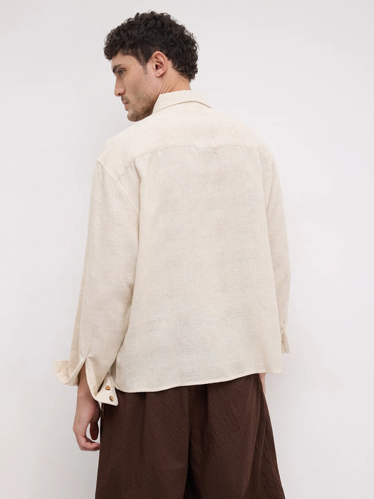 Sunbaked Canvas Loom Textured Boxy Fit Crop Shirt