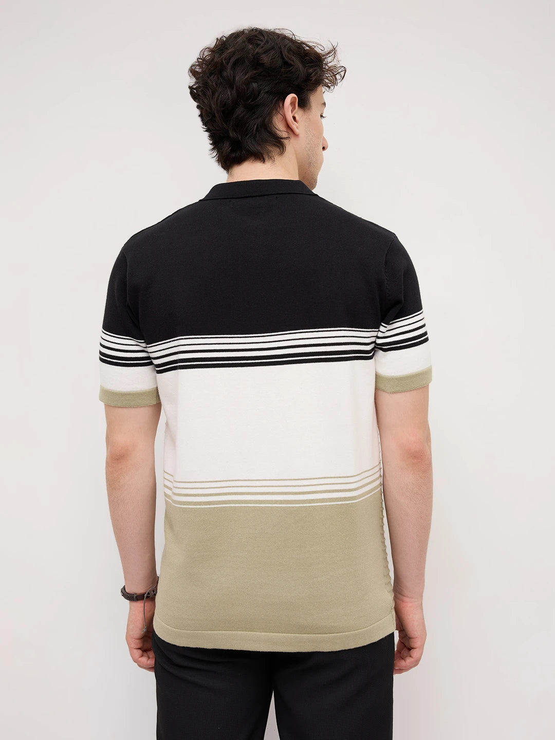 Seaside Contrast Panel Weave Flat Knit Polo T-Shirt
