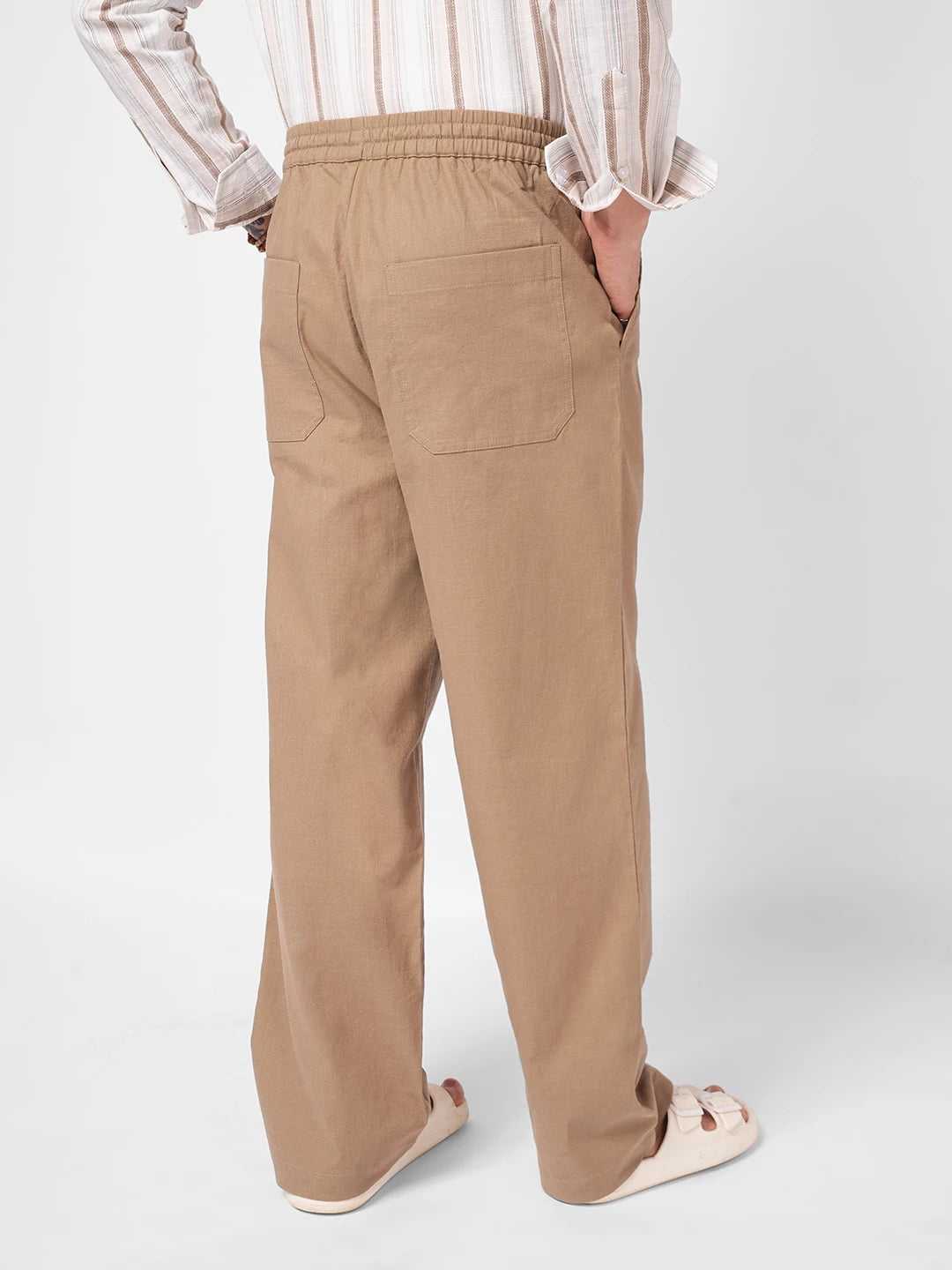 Elite Khaki Slub Weave Straight Fit Trousers