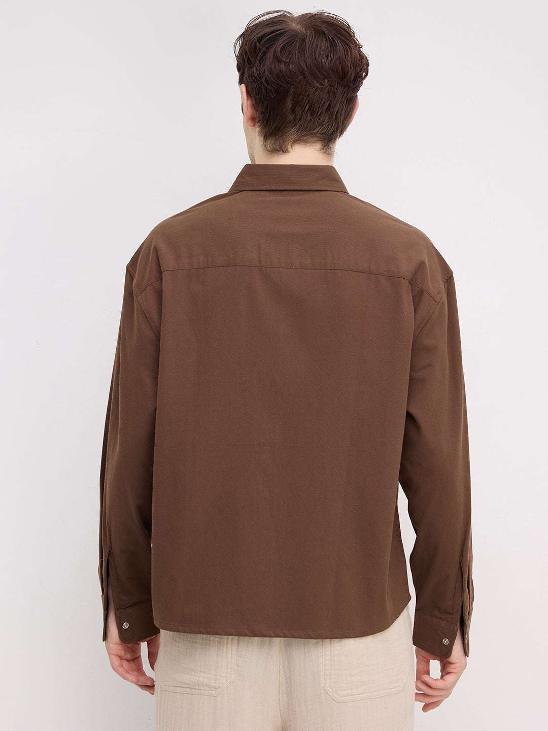 Luxe Chocolate Brown Cord Boxy Fit Crop Shirt