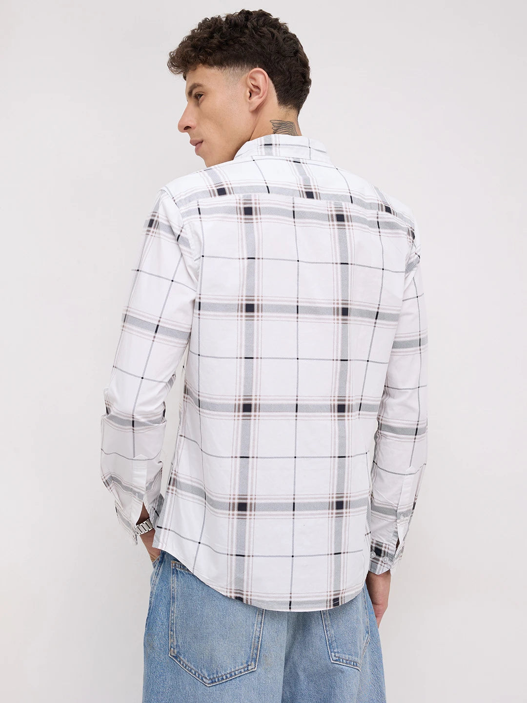 Morning Brew Neutral Peach Finish Checks Shirt