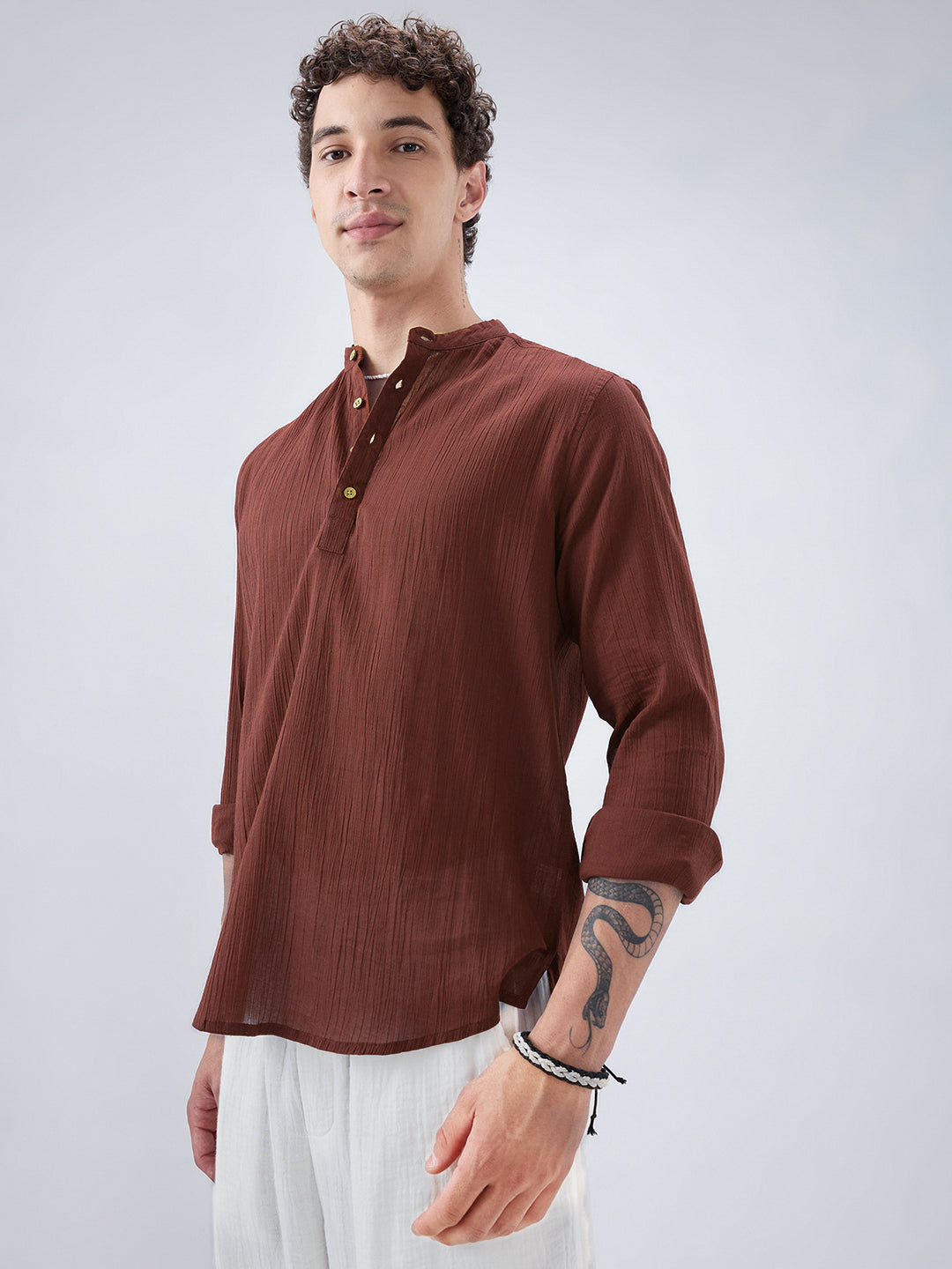 Sheer Brown Linear Crepe Kurta