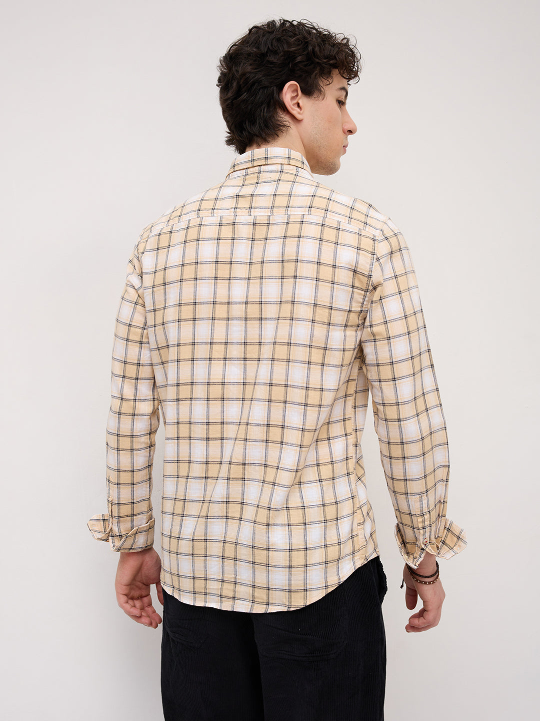 Neutral Beige & Black Windowpane Checks Shirt