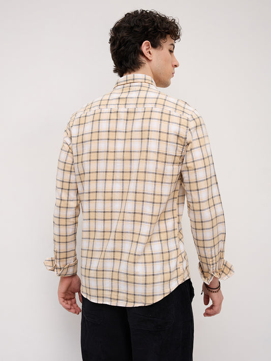 Neutral Beige & Black Windowpane Checks Shirt