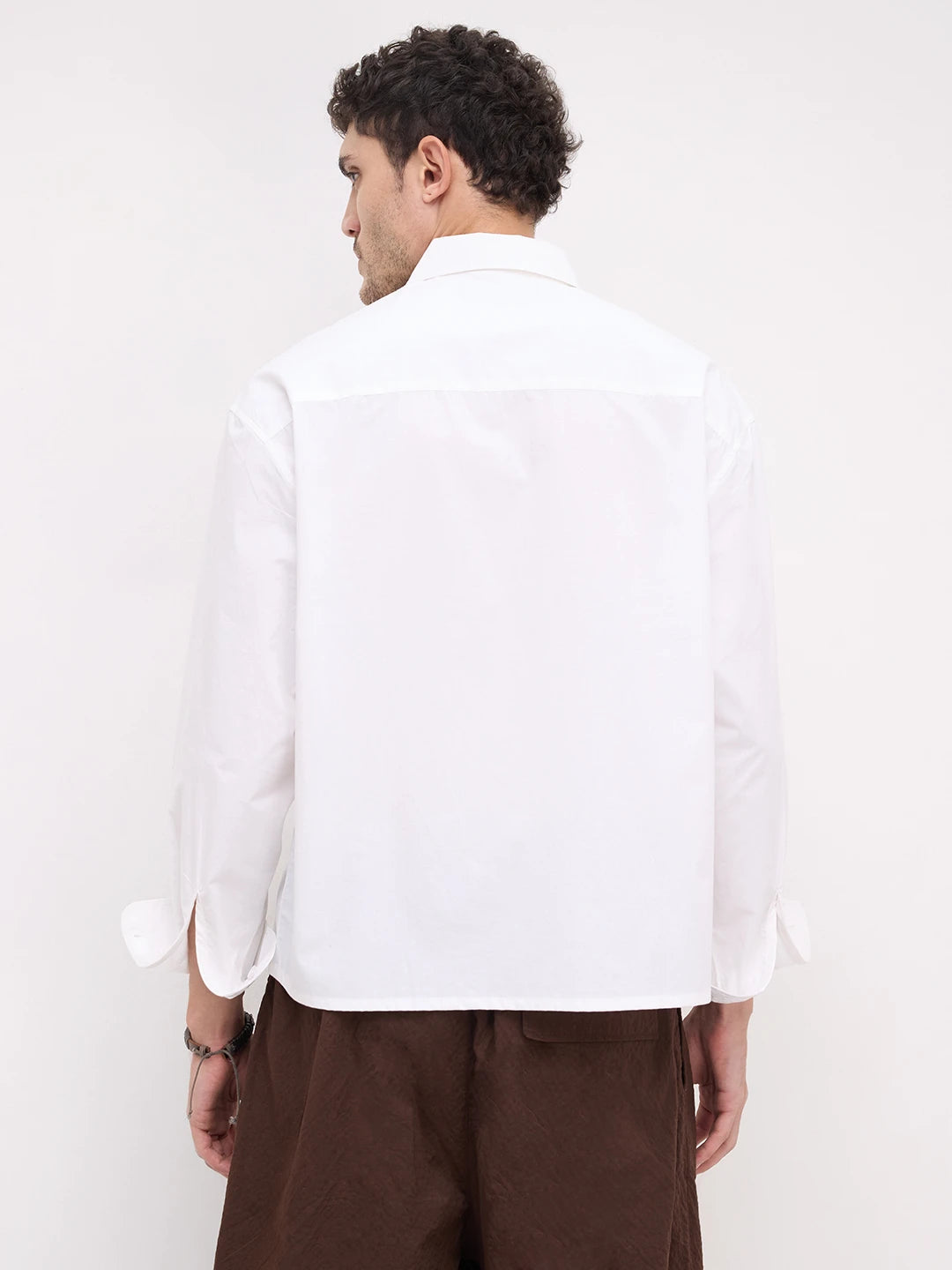 Timeless Off-White Crinkled Boxy Fit Crop Shirt