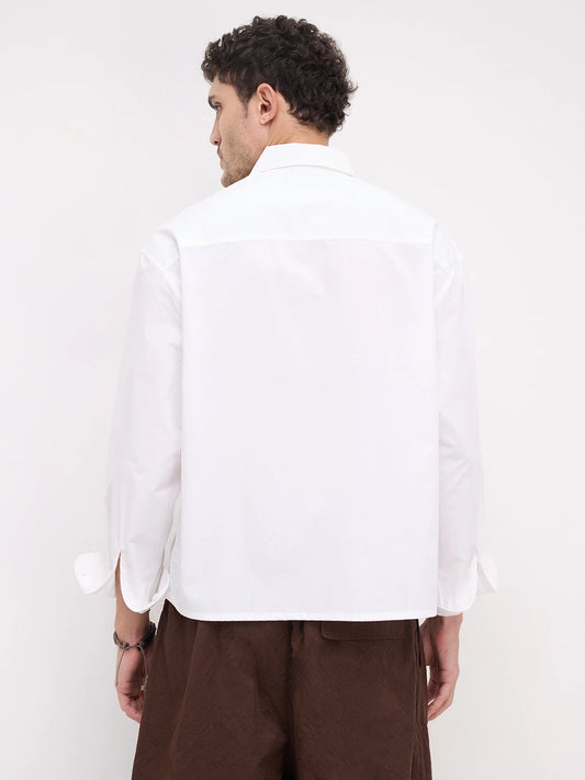 Timeless Off-White Crinkled Boxy Fit Crop Shirt