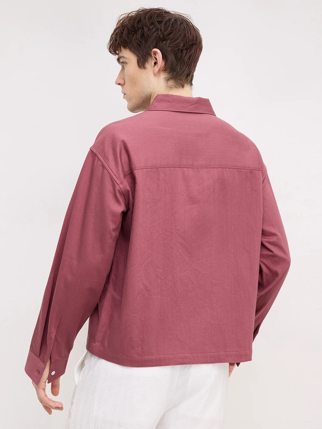Dusty Rose Diagonal Textured Loop Button Oversized Shirt