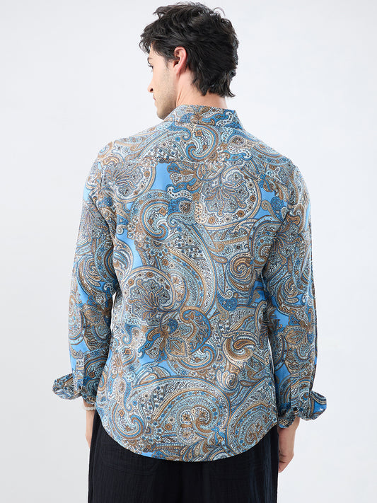 Retro Blue Ornate Paisley Shirt