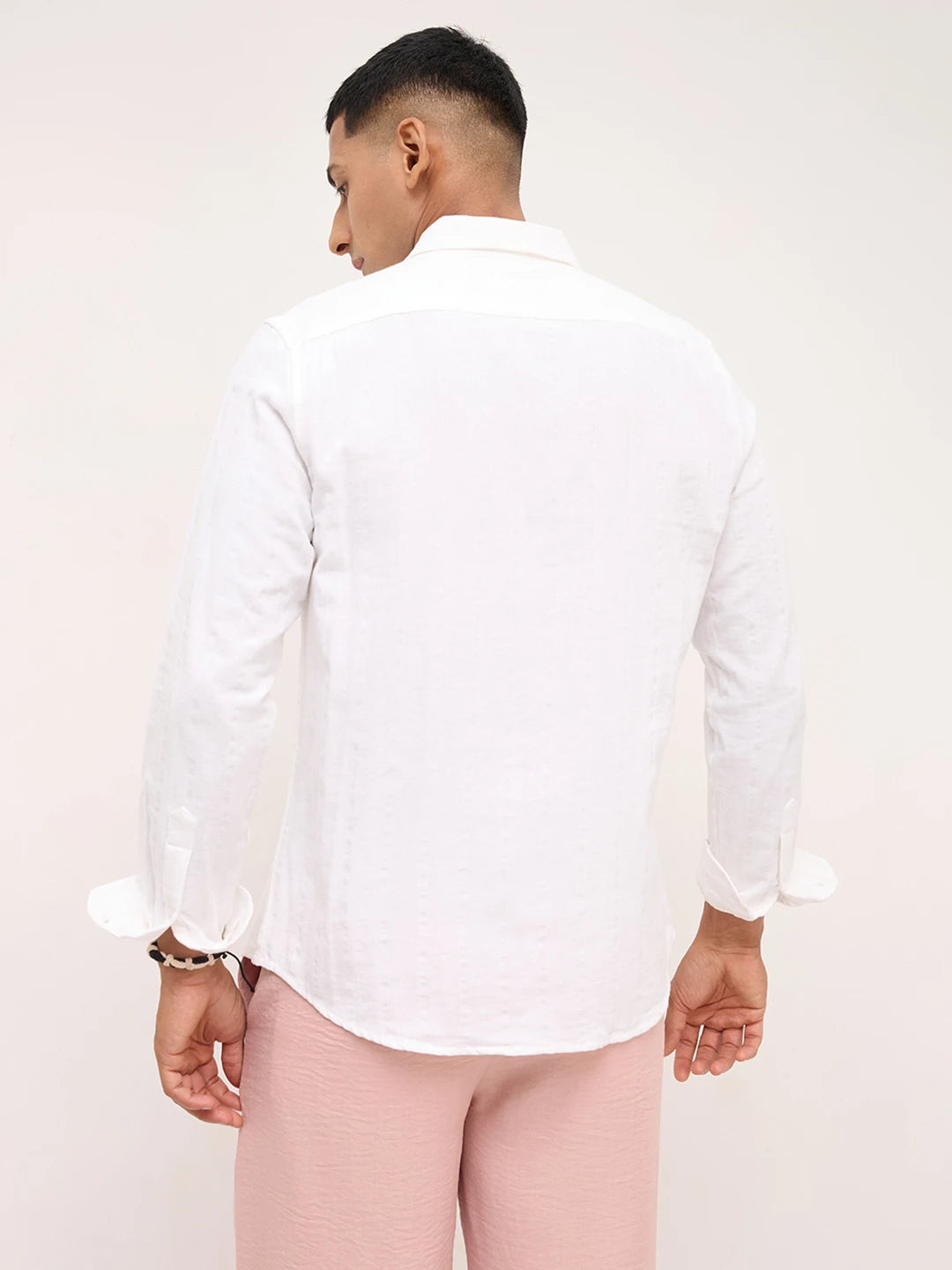 Classic White Double Cloth Striped Textured Shirt