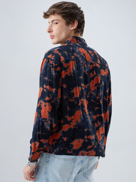 Burnt Orange Tie-Dye Printed Boxy Fit Crop Shirt