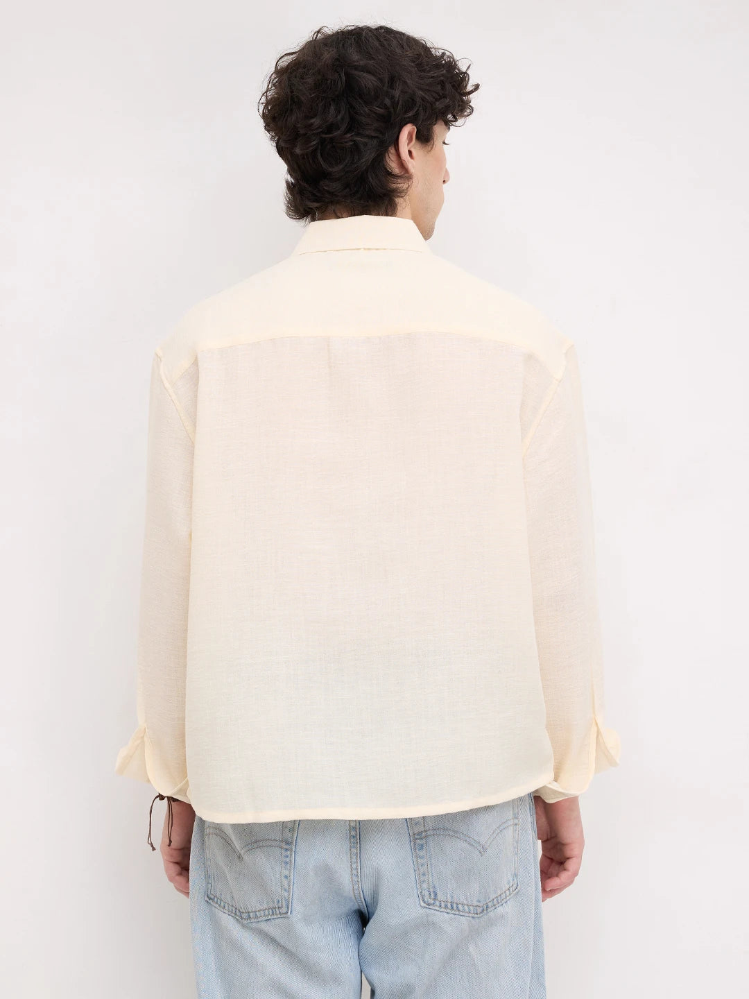 Plush Butter Yellow Sheer Weave Boxy Fit Crop Shirt