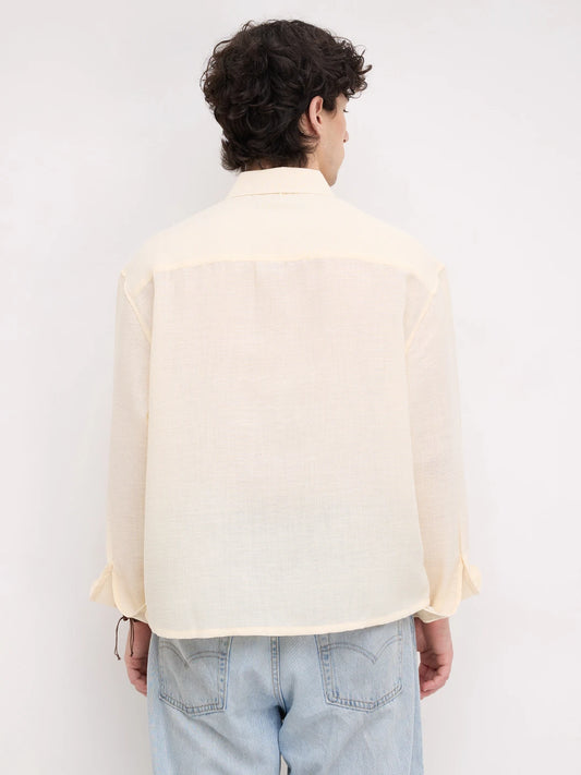 Plush Butter Yellow Sheer Weave Boxy Fit Crop Shirt