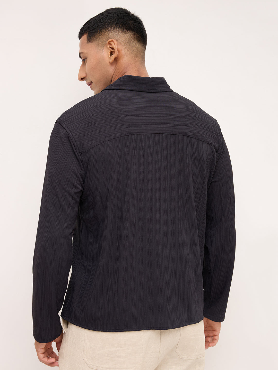 Black Linework Airknit Oversized Polo Shirt