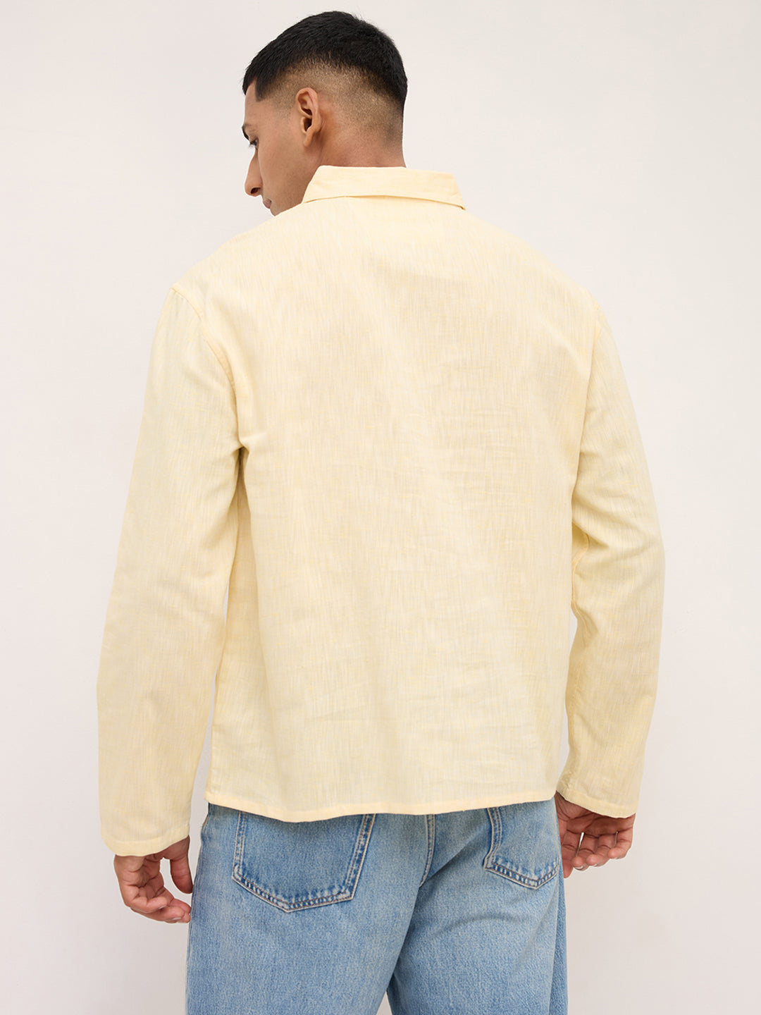 Dazzling Yellow Textured Center Seam Oversized Polo Shirt