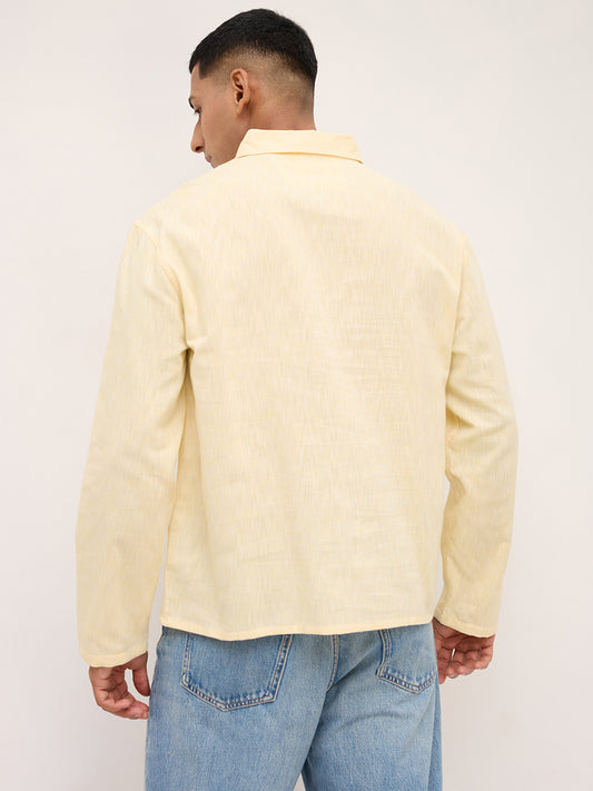 Dazzling Yellow Textured Center Seam Oversized Polo Shirt