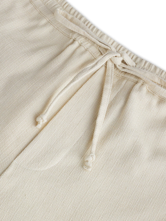 Beige Slub Textured Straight-Fit Trousers